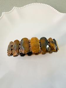 Bracelet pierres large marron doré