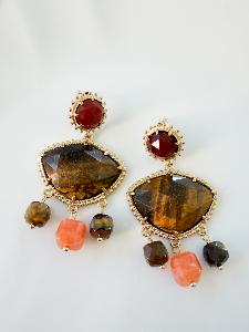 Boucles pierres Abel marron rose doré