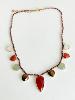 Collier Coeur pierres vert brique doré