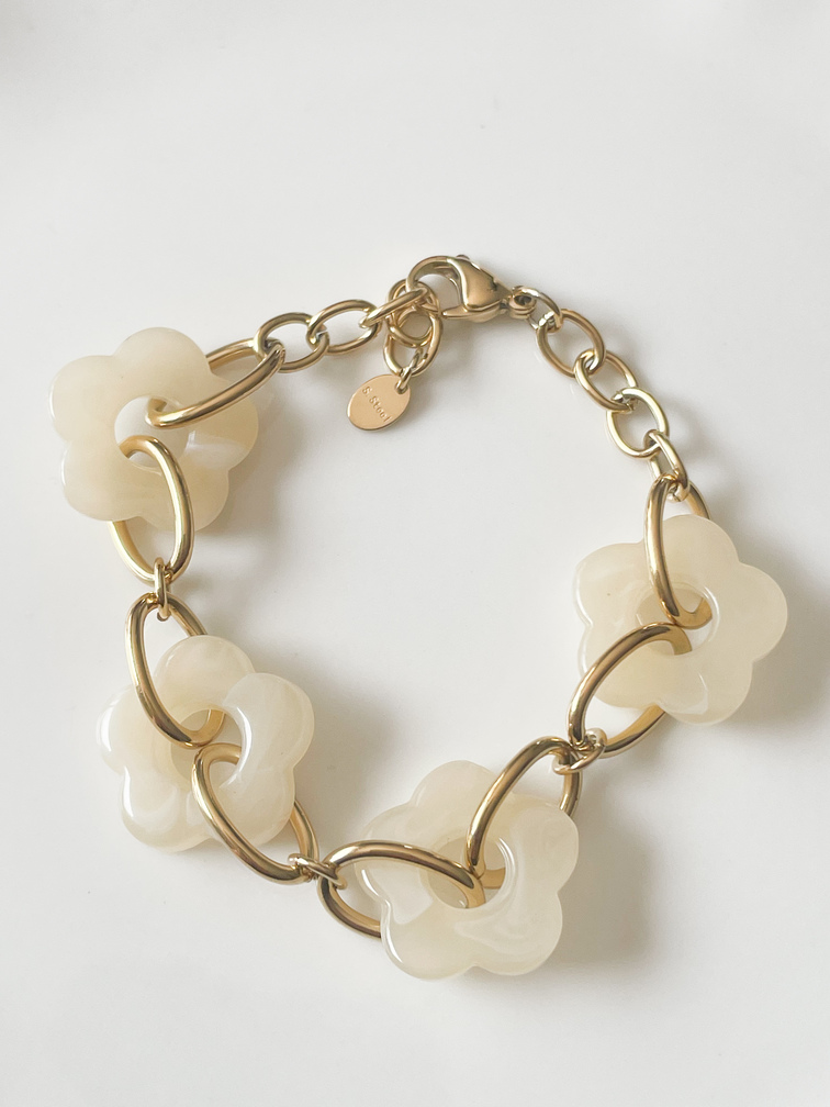 Bracelet Jenna fleurs blanc doré