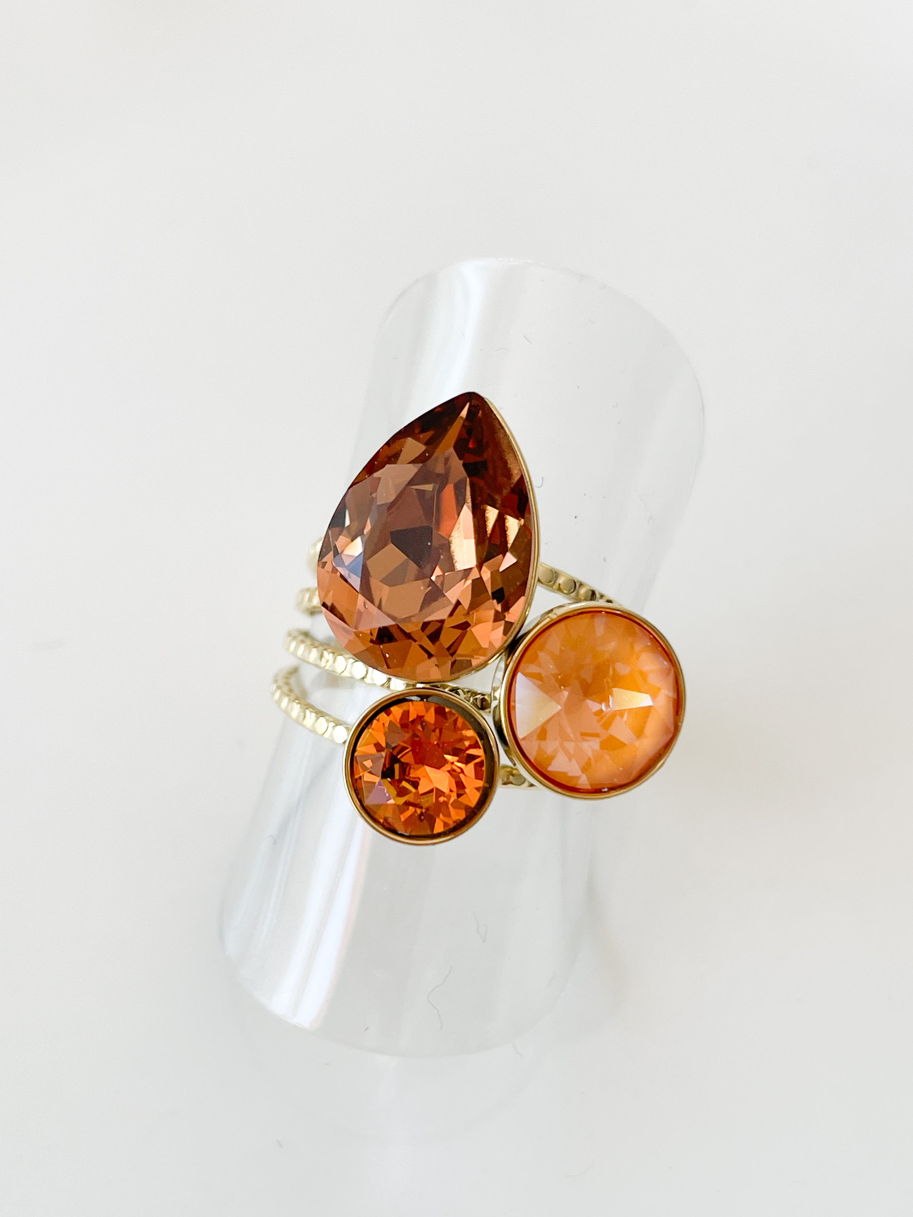 Bague cristal goutte ocre doré