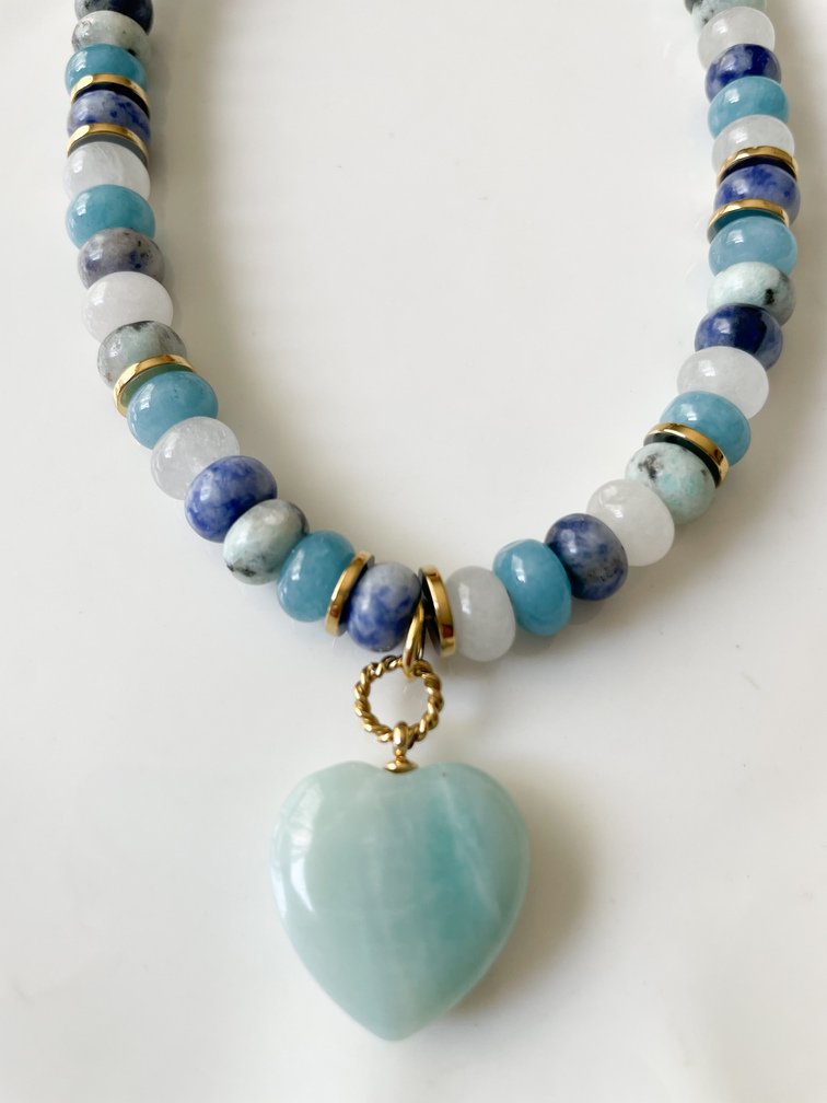 Collier Coeur bleu doré