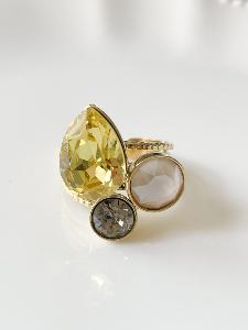 Bague cristal goutte jaune doré