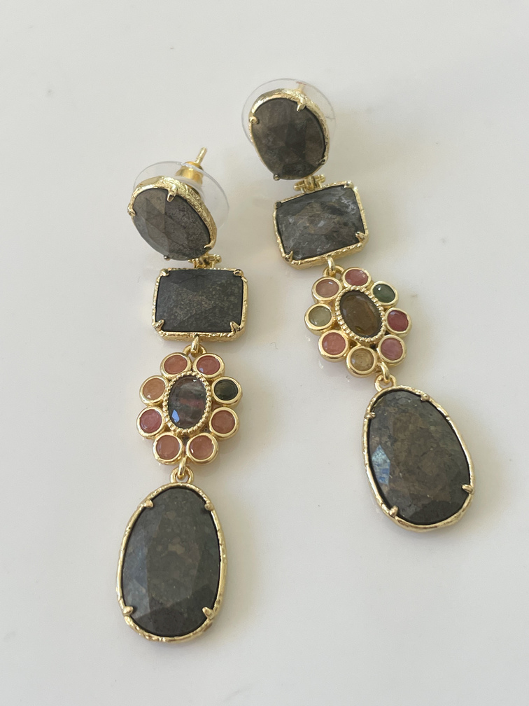 Boucles Lou amazonite gris doré