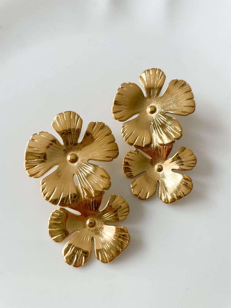 boucles 2 fleurs doré  