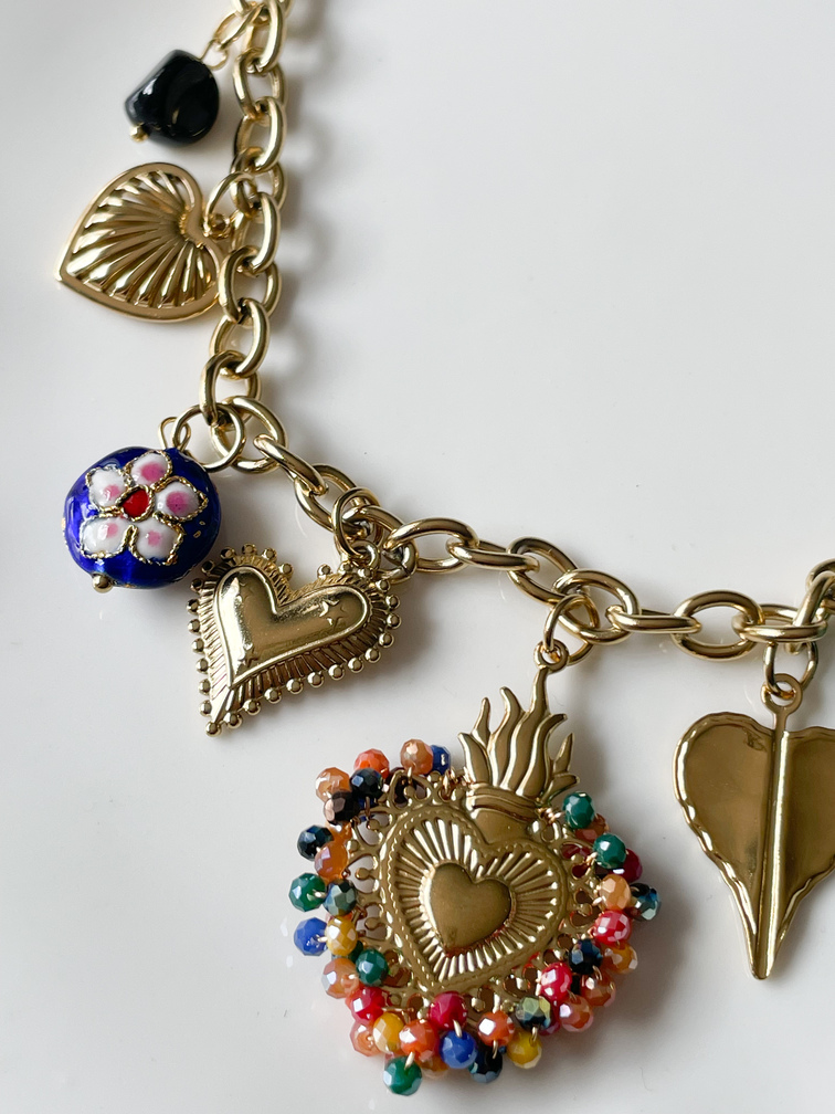 Collier coeur perles bleu doré du Live