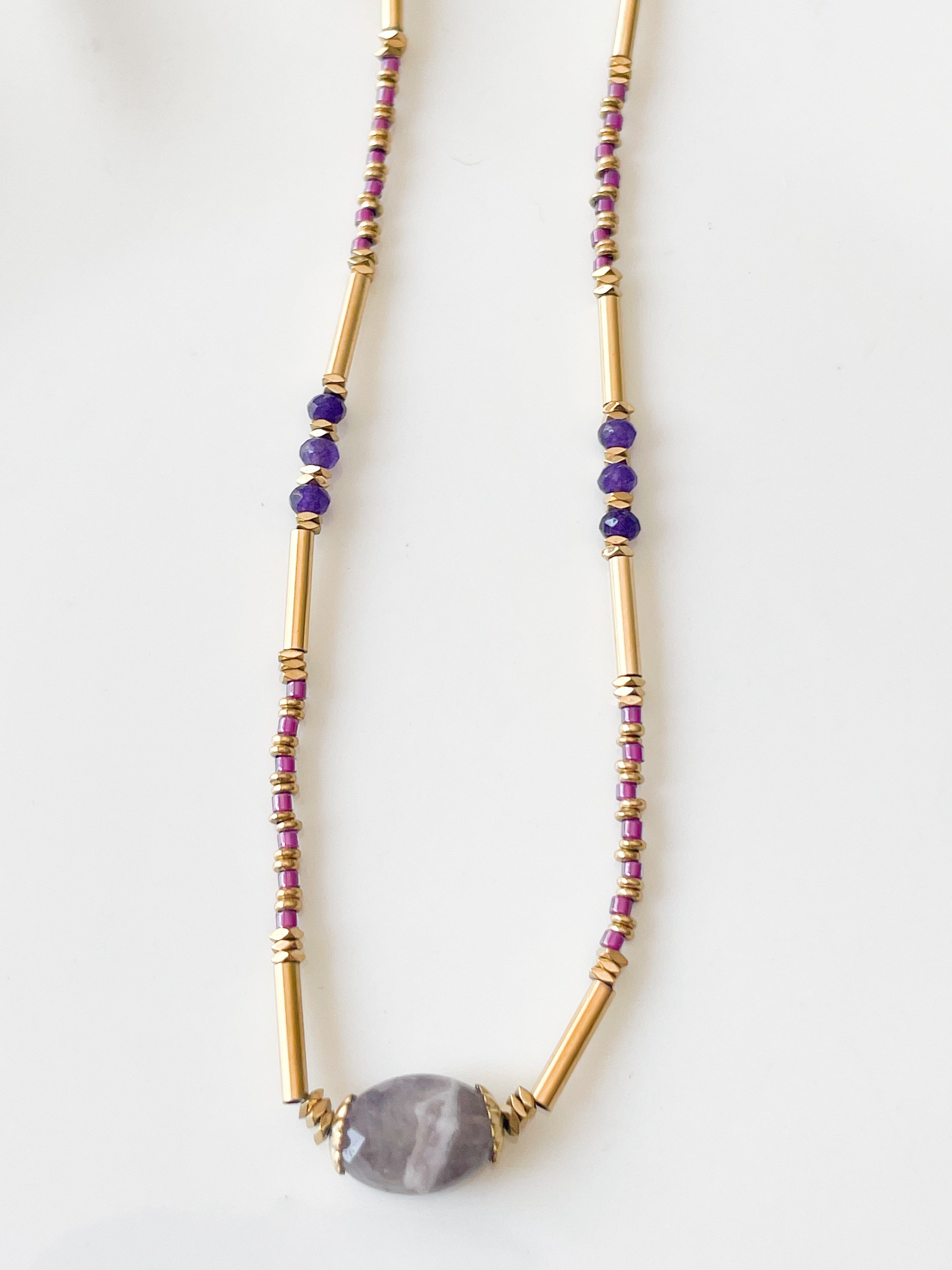 Collier pierres Sophie violet doré
