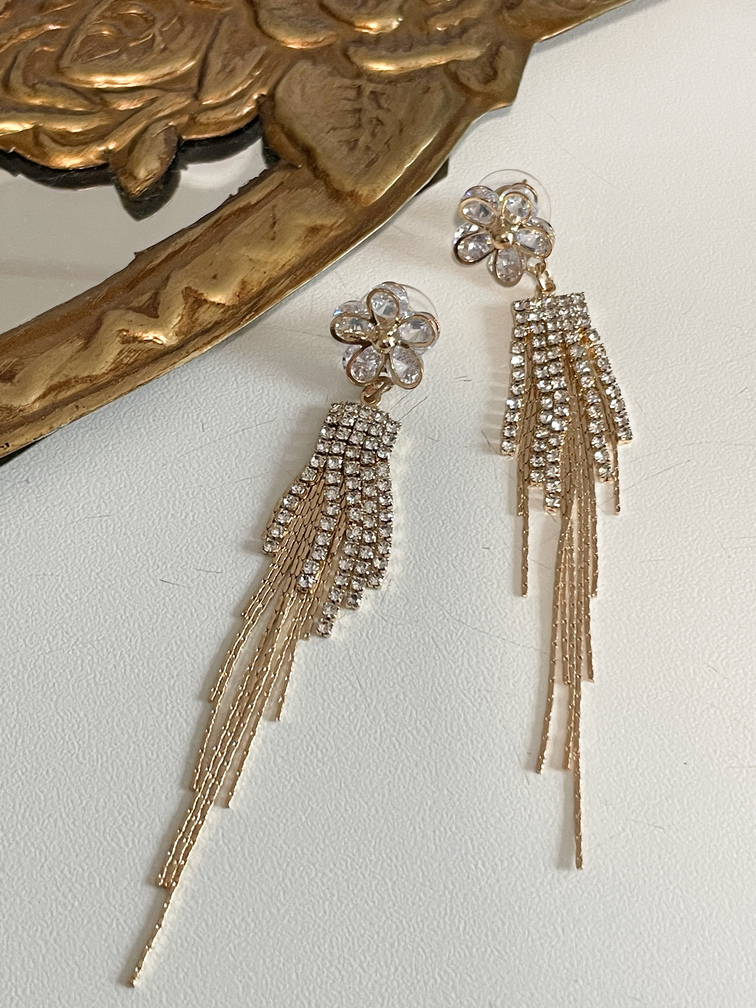 Boucles fleurs strass doré