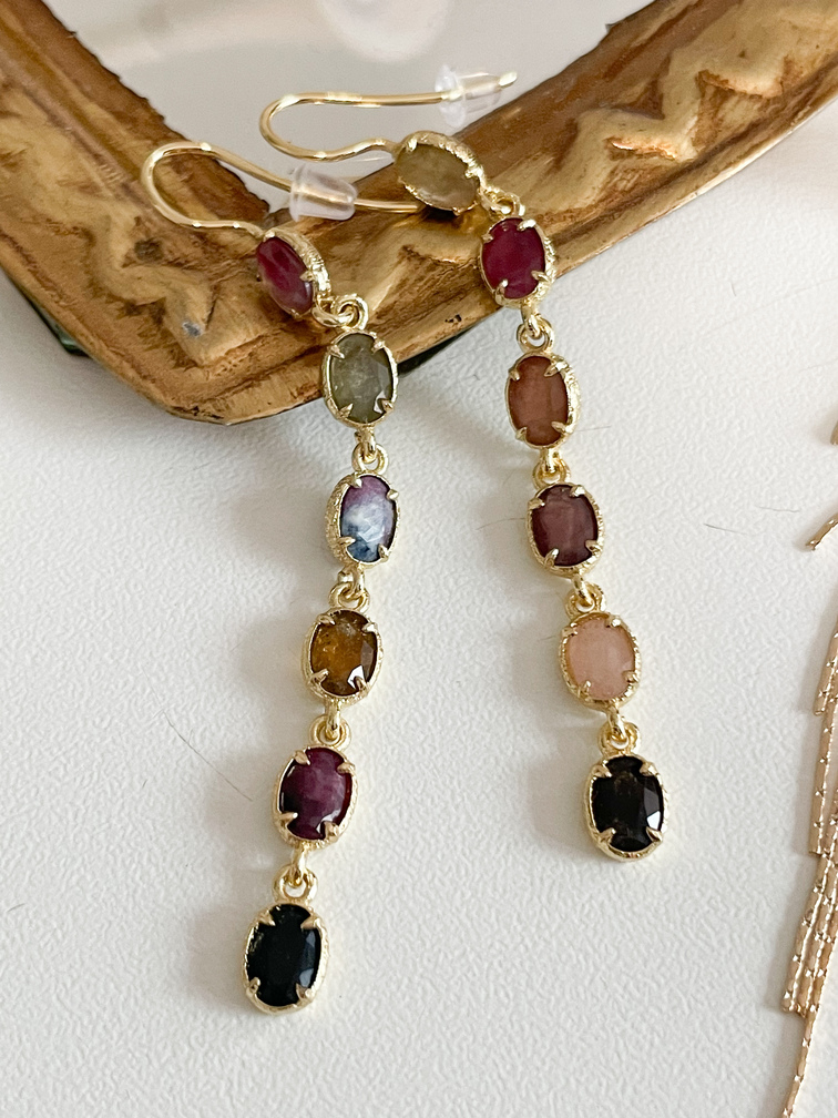 Boucles longues pierres doré