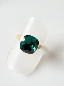 Bague cristal solo vert doré