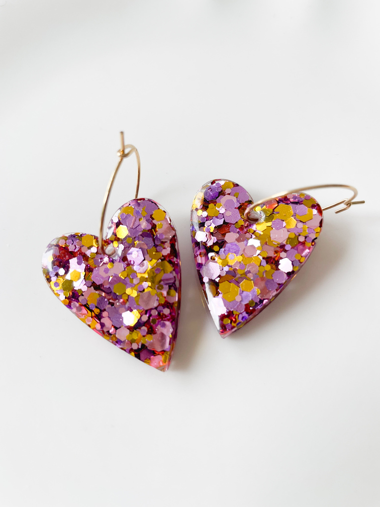 boucles créoles coeur paillettes jaune