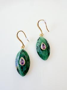 Boucles pierres Naya vert doré