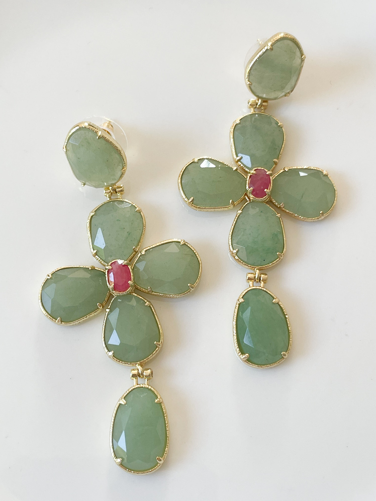 boucles Croix turquoise doré