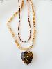 Collier pierres coeur beige marron doré