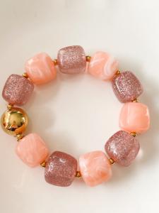 Bracelet perles rose paillettes doré