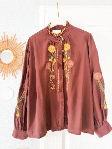 Tunique Lipanoi marron brodé fleurs 36 40