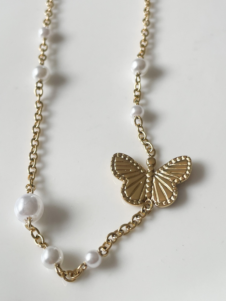 Collier Papillon blanc doré