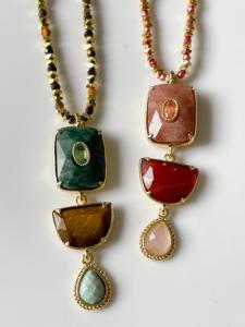 Collier pierre Talia vert doré