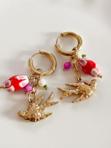 Boucles oiseaux rose doré