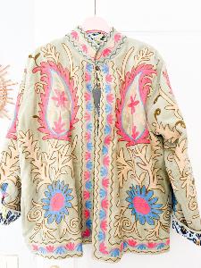 Veste brodée vert taille unique