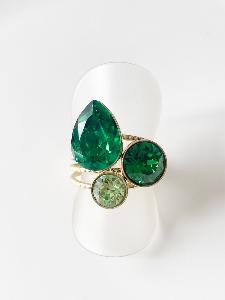 Bague cristal goutte vert doré