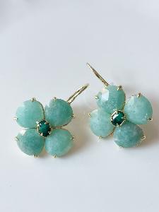 Boucles pierres fleur turquoise doré