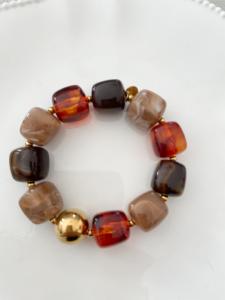 Bracelet perles duo ambre marron doré