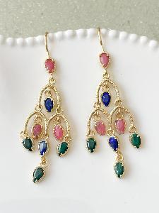 Boucles pierres Chandelier doré