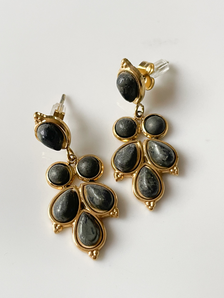 Boucles pierres Talia Pyrite doré