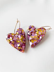 boucles créoles coeur paillettes jaune