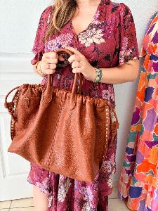 Sac Paulina marron cognac + pochette