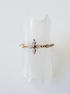 Bague fine fleurs strass doré