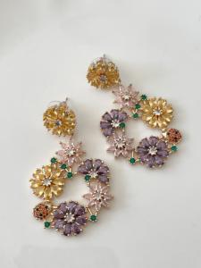 Boucles bouquet jaune violet doré