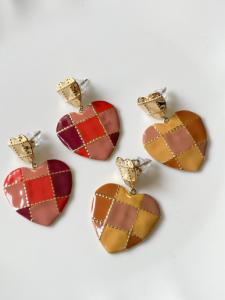 Boucles coeur patchwork beige doré