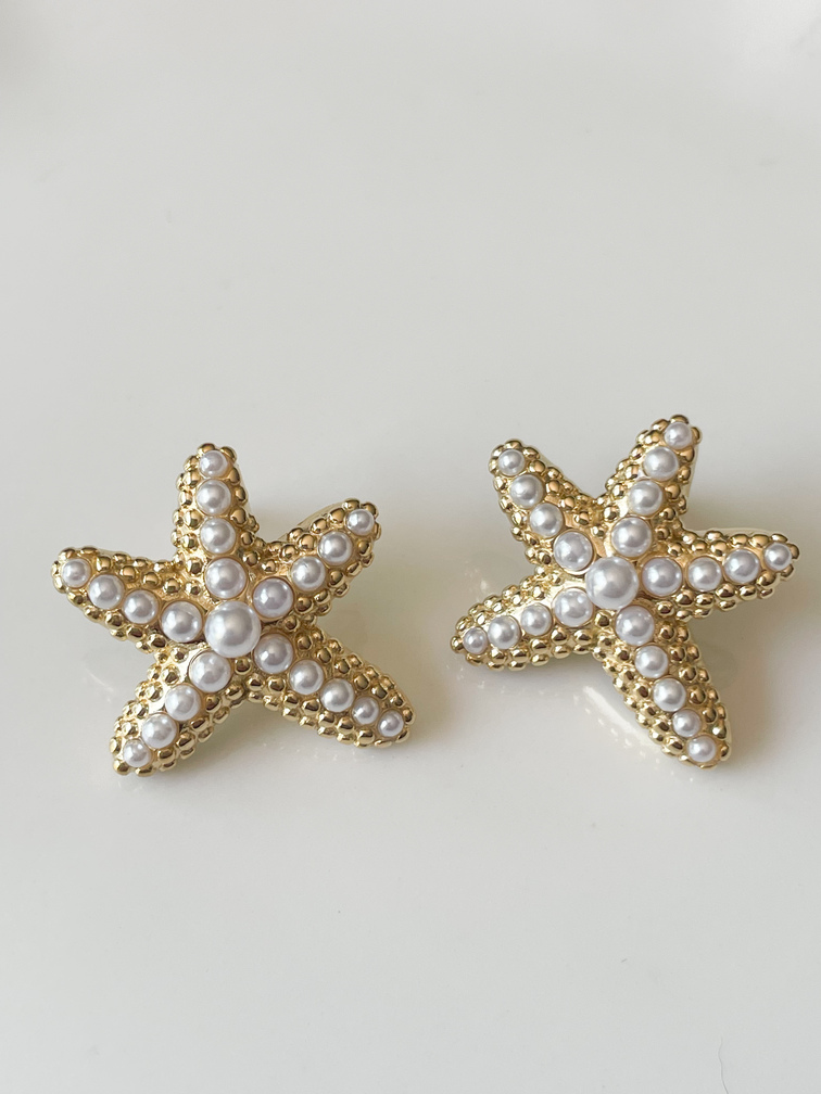 boucles étoile de mer perles doré