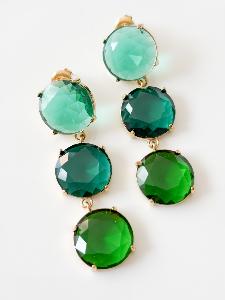 Boucles cristal rondes vert doré
