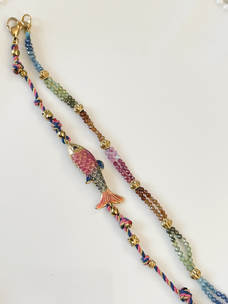 Bracelet pierres arc en ciel multi doré