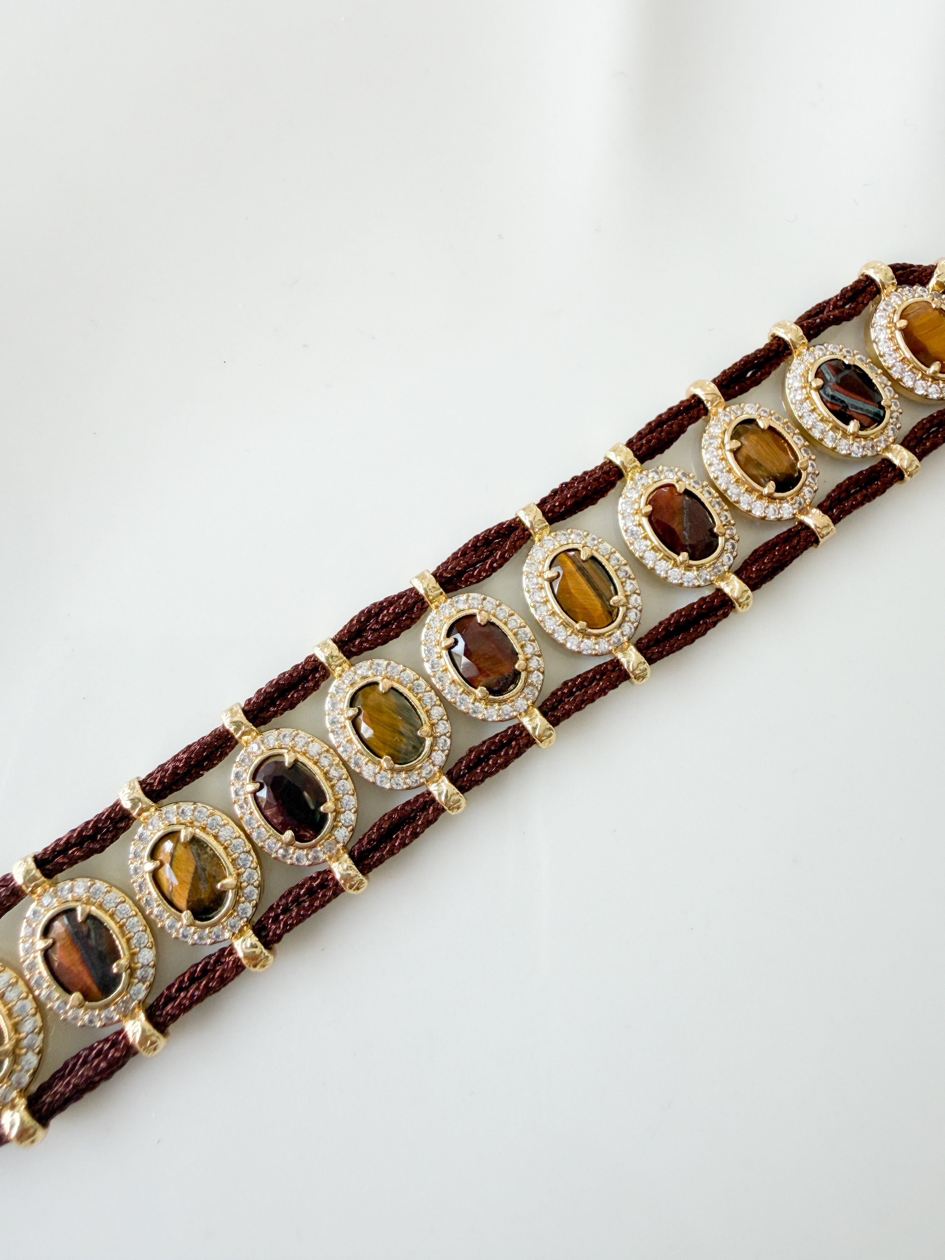 Bracelet pierres Simona marron doré