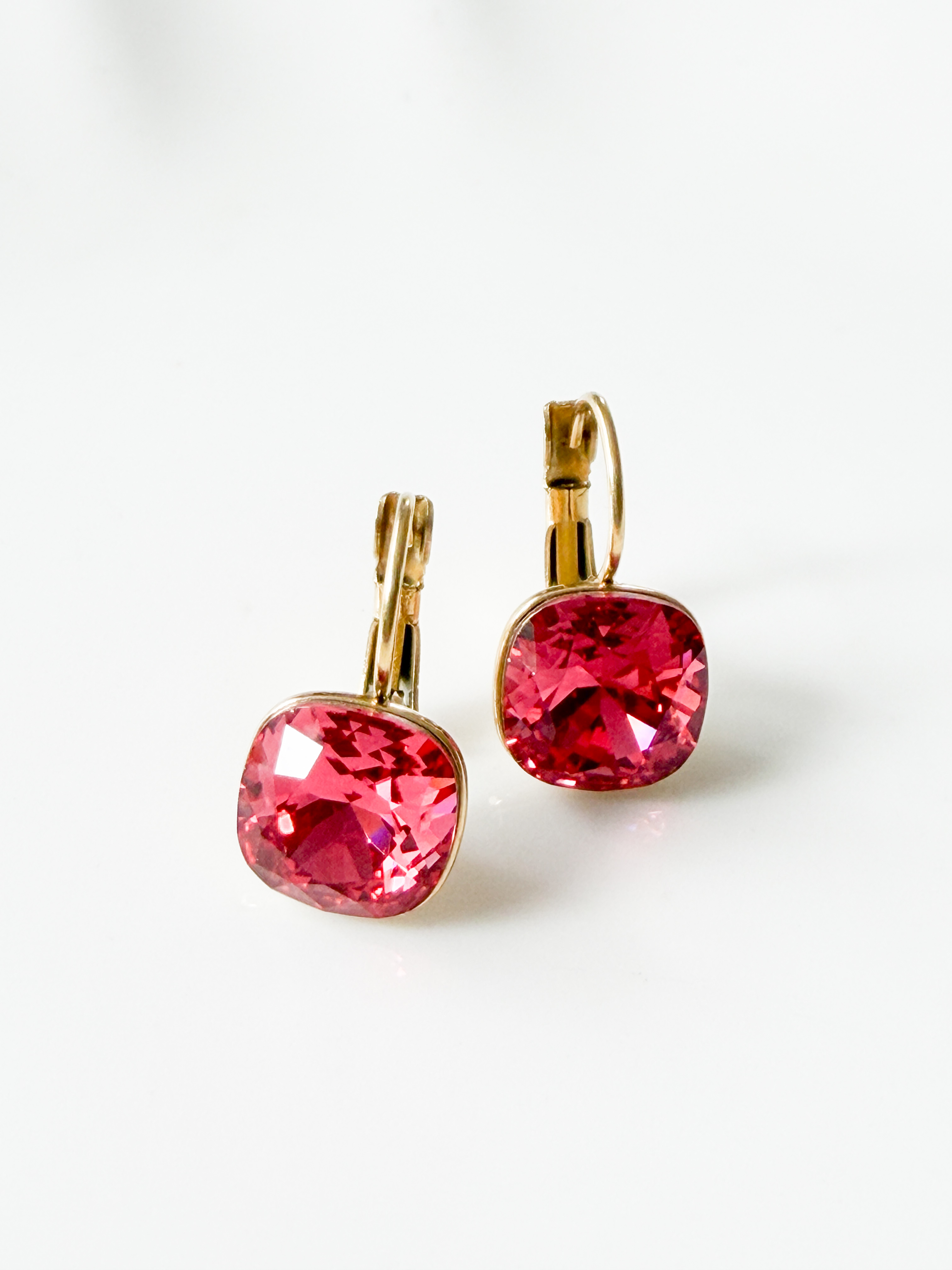 Boucles cristal BB rose framboise doré