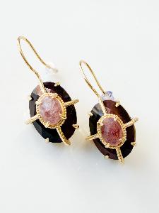Boucles pierres Daphné marron rose doré