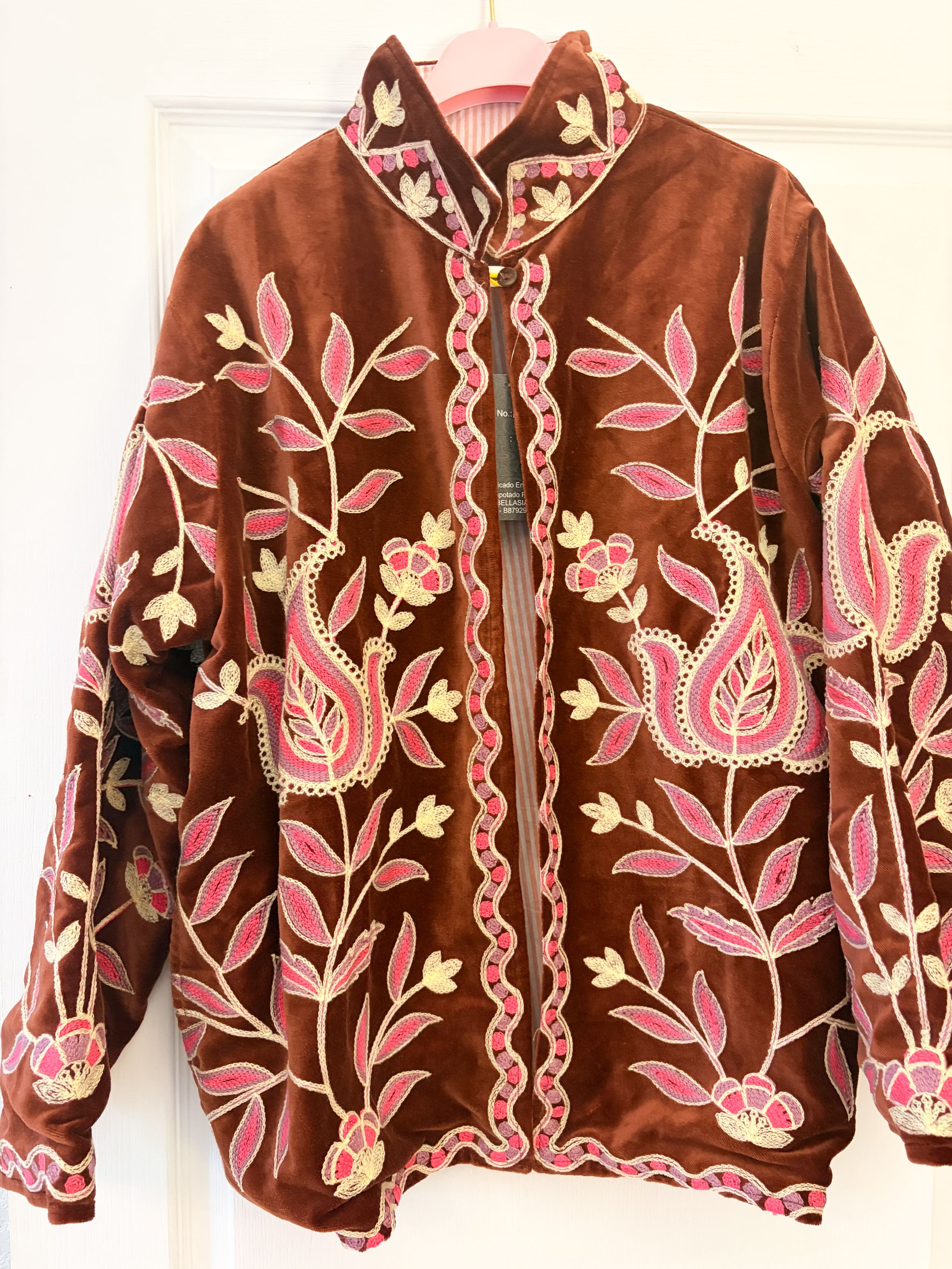 Veste brodée marron rose taille unique