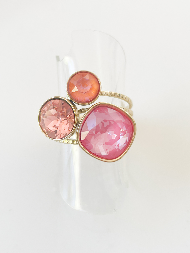 bague cristal rose orangé doré
