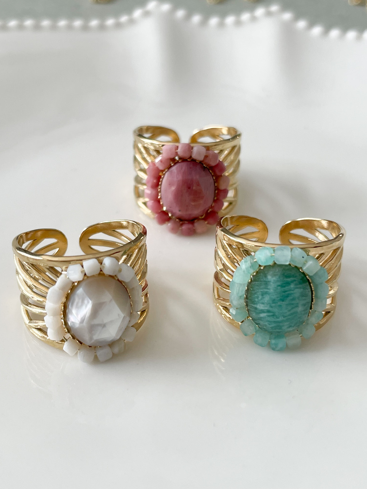 bague bohème bleu doré