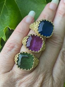 Bague Chevalière violet doré