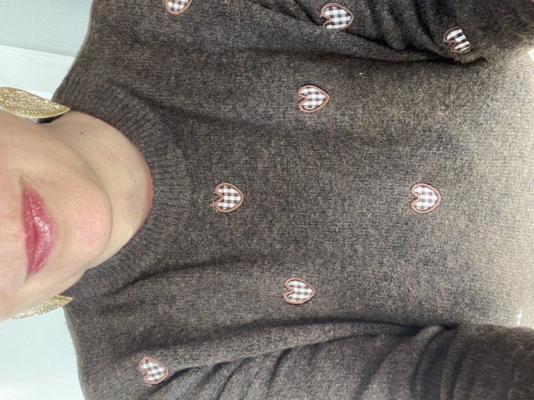 Pull coeur vichy marron taille unique