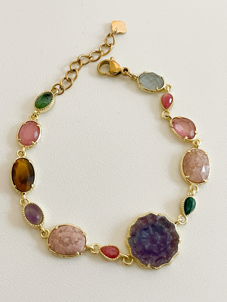 Bracelet pierres fleur multi doré