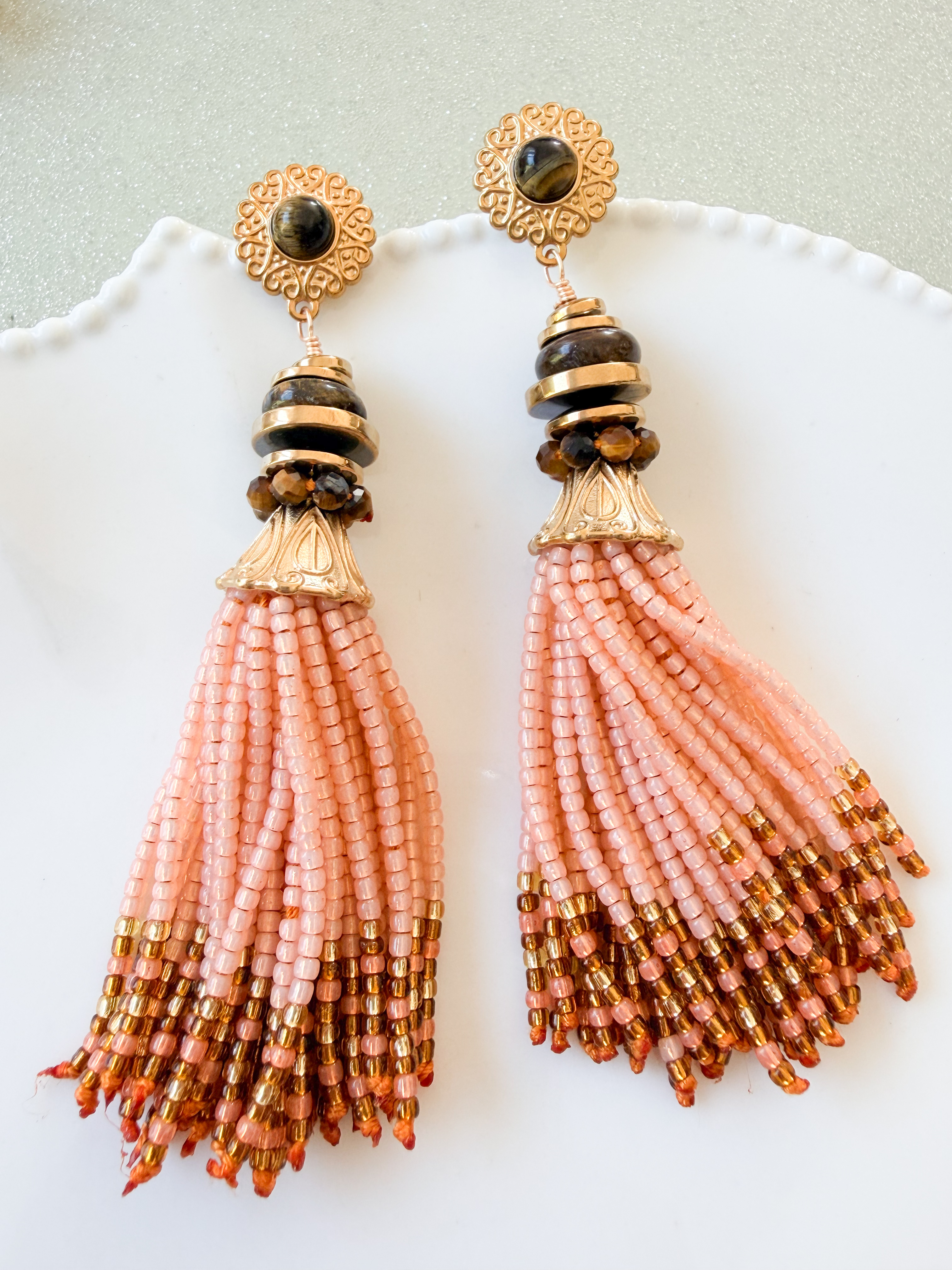 Boucles Bohème perles rose doré 