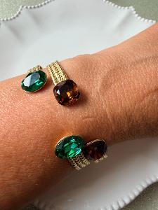 Bracelet cristal large marron doré