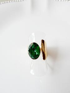 Bague cristal ovale vert doré