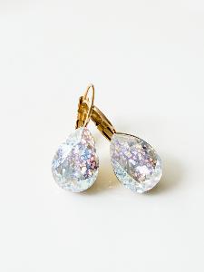 Boucles cristal goutte blanc tâcheté doré